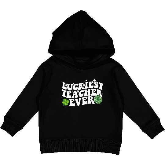 Luckiest Teacher Ever Disco Ball Shamrock Groovy Kids Pullover Hoodies