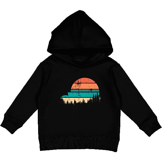 Retro Evergreen Sunset Stepped Circle Design Kids Pullover Hoodies