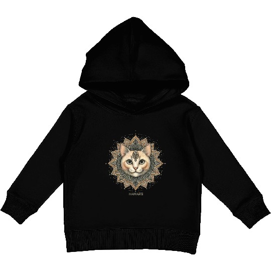 Orange Street Cat Say Namaste Mandala Design Kids Pullover Hoodies