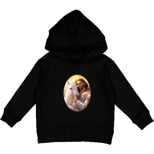 Jesus Snuggling Unicorn Kids Pullover Hoodies, Christian