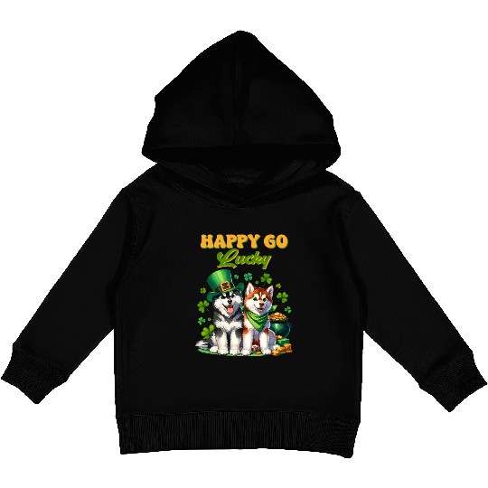 Happy Go Lucky Cute Husky St Patricks Day Kids Pullover Hoodies