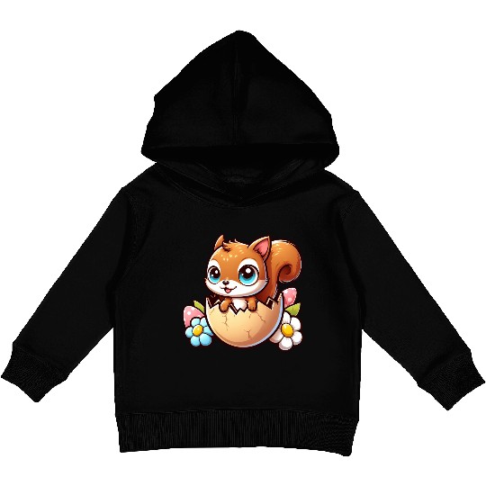 Cute Squirrel with Easter Egg Comic Design Kids Pullover Hoodies