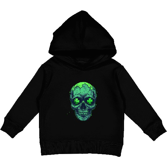 St Patricks Skeleton with Shamrock Eyes Kids Pullover Hoodies