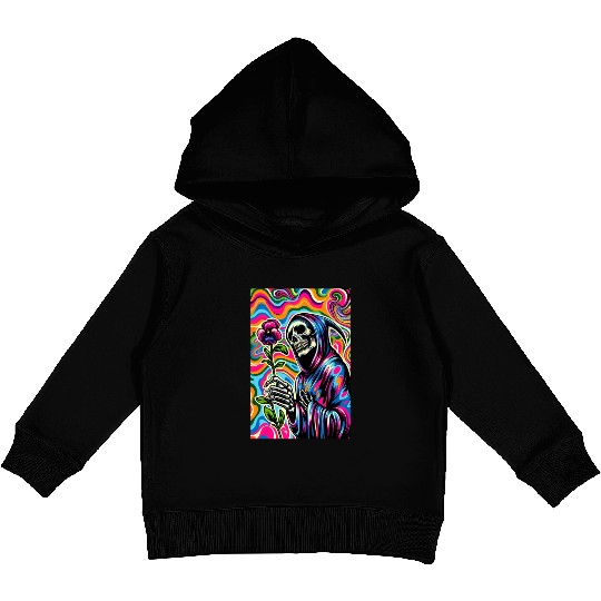 Psychedelic Grim Reaper Holding Sweet Pea Flower Kids Pullover Hoodies