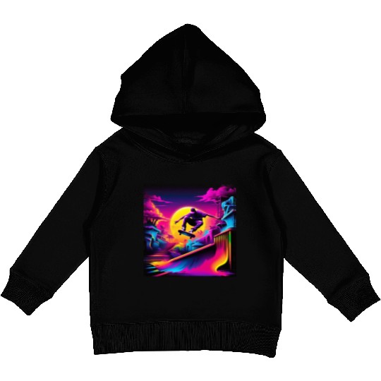 AI Airbrushed Synthwave Skate Scene Kids Pullover Hoodies