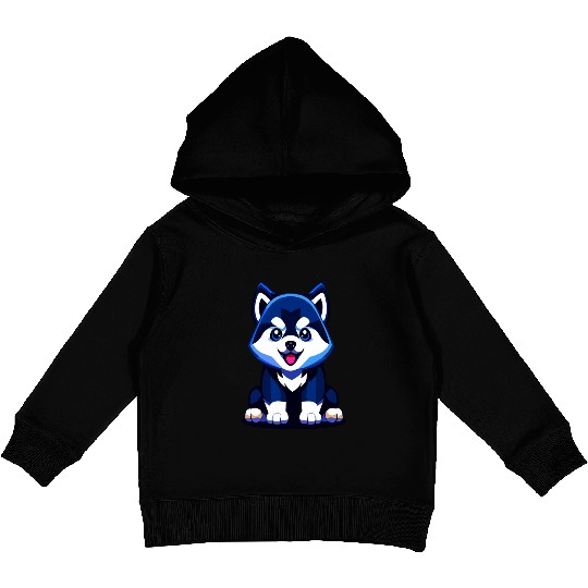 Cute Husky Puppy Illustration Kids Pullover Hoodies