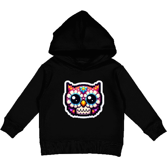 Cute Dead Sugar Owl , day of the dead owl Kids Pullover Hoodies