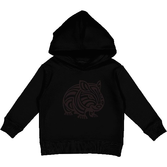 Wombat Tribal Style Vector Design Single Color Kids Pullover Hoodies
