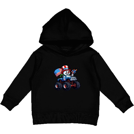 Snowman Riding Monster Truck 4th Of July Independe Kids Pullover Hoodies