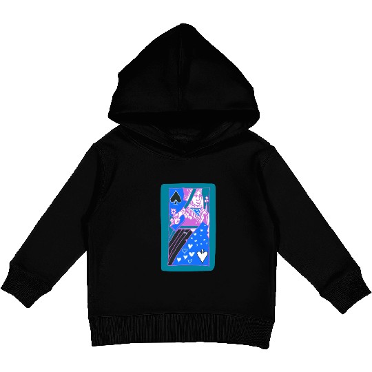 Teal Queen Of Spades Modern Art Playing Card Kids Pullover Hoodies