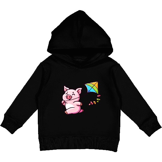 Playful Piglet: Kite-Flying Joy Kids Pullover Hoodies