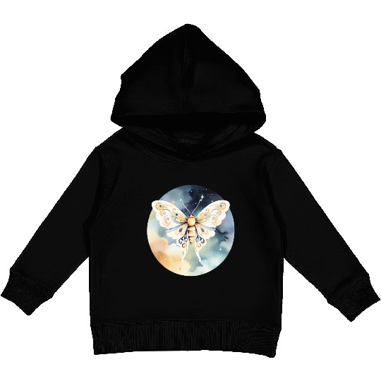 Dreamlike Flight: A Moth's Dance Among the Stars Kids Pullover Hoodies