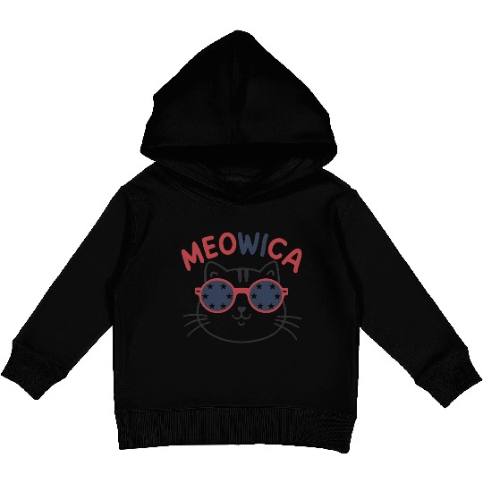 Meowica Cat Kids Pullover Hoodies, Fourth of July Kids Pullover Hoodies, American