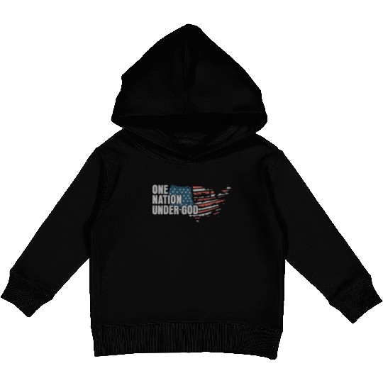 4th Of July One Nation Under God US Flag Faith Kids Pullover Hoodies