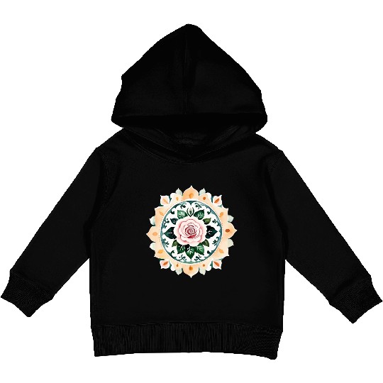 Zen Watercolor Rose Mandala Kids Pullover Hoodies