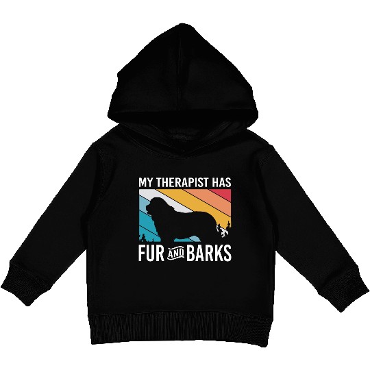 My Therapist Has Fur And Barks Retro Therapy Dog Kids Pullover Hoodies
