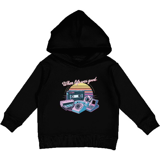 80's When Life was Good Gadgets in Synthwave Kids Pullover Hoodies