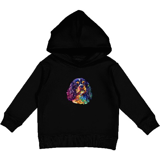 Colorful Cavalier King Charles Spaniel Portrait Kids Pullover Hoodies