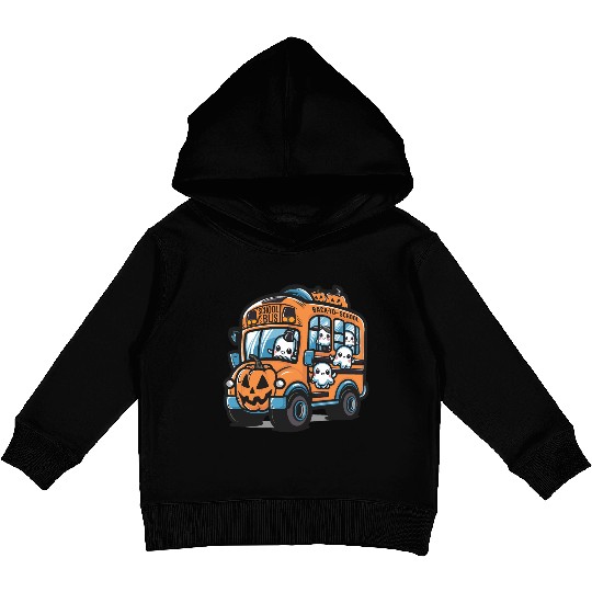 Ghost Halloween School Bus Kids Pullover Hoodies