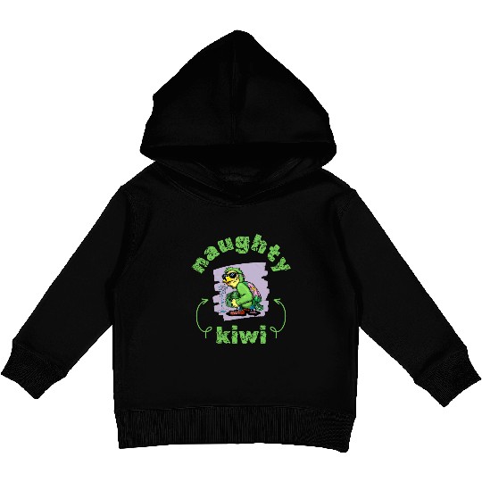 Funny naughty green kiwi bird Kids Pullover Hoodies