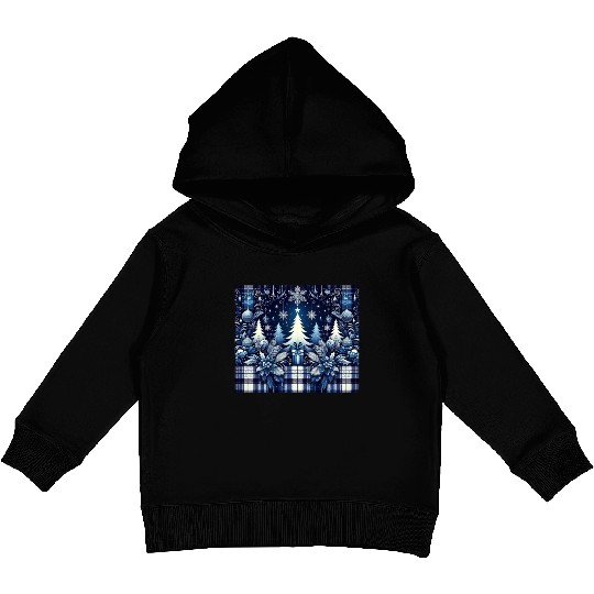 blue and white flannel christmas trees holiday Kids Pullover Hoodies