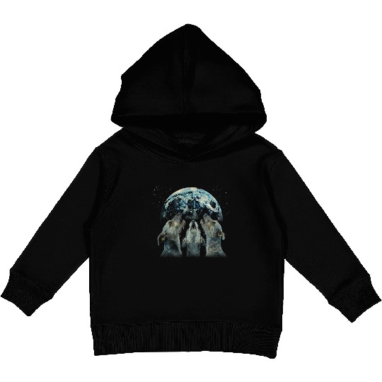 Irish Wolfhound Dog Howling Moon Kids Pullover Hoodies