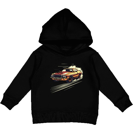 Classic Muscle Car in Action Kids Pullover Hoodies