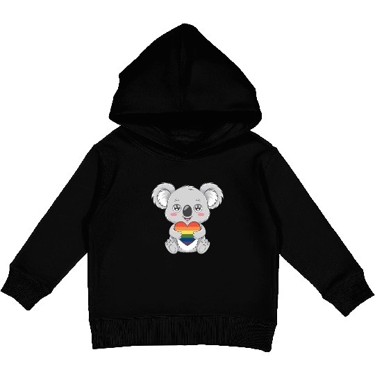 Cute Koala Holding Rainbow Heart LGTBQ Pride Kids Pullover Hoodies
