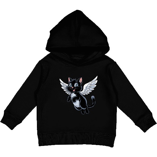Black Cat with Angel Wings Kids Pullover Hoodies
