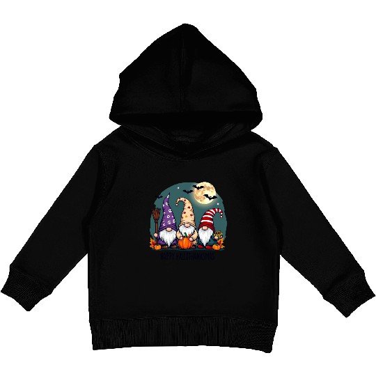 Happy Hallothanksmas Gnomes Celebration with Bats Kids Pullover Hoodies