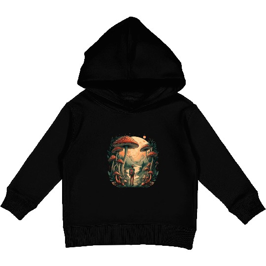 Mystical Forest | Mushroom Wanderer Kids Pullover Hoodies