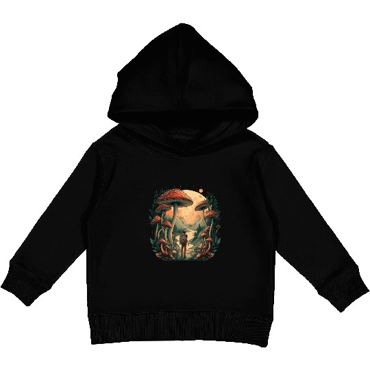 Mystical Forest | Mushroom Wanderer Kids Pullover Hoodies