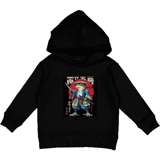Samurai Spirit Frog Warrior of Japan Rising Sun Kids Pullover Hoodies