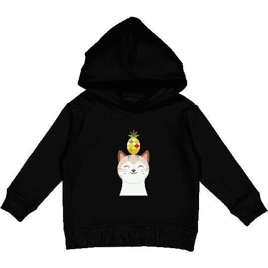Happy Cat with Pineapple - Tropical Animal Design Kids Pullover Hoodies