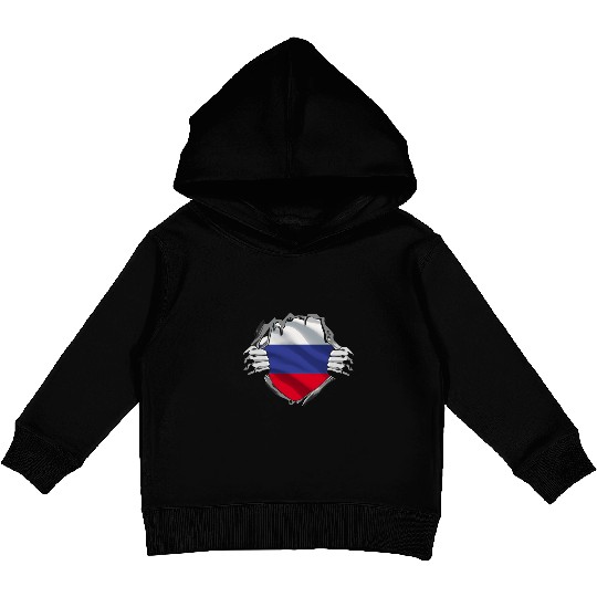 Russian Flag Breaking Through Design Kids Pullover Hoodies