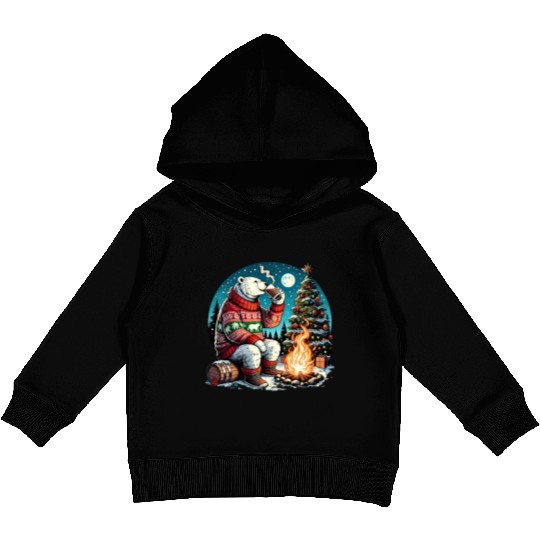Cozy Christmas Polar Bear: Eggnog & Fireside Cheer Kids Pullover Hoodies