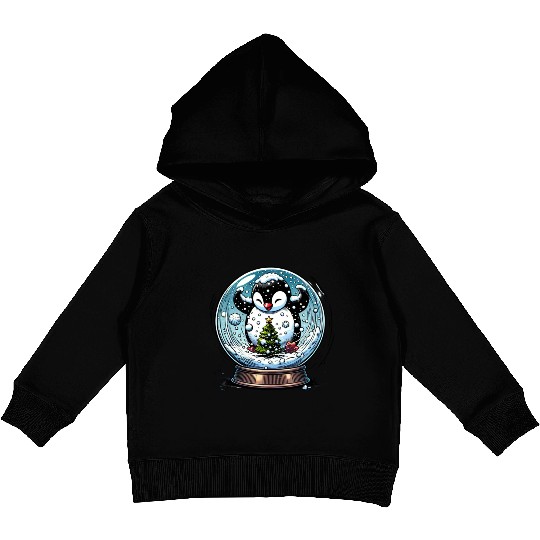 Penguin in a Snow Globe: Christmas Storm & Cheer Kids Pullover Hoodies