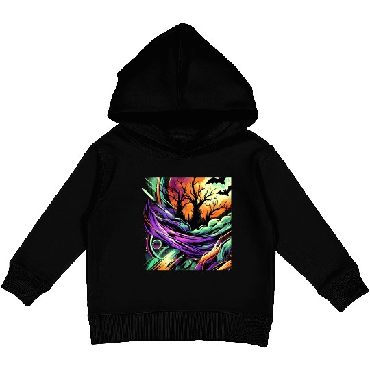 Kids Pullover Hoodies Halloween Graffiti Design - Neon Abstract