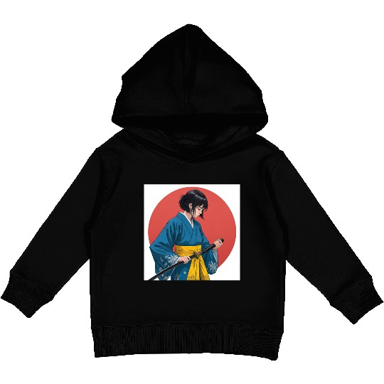 Blossom and Blade: Kimono-Clad Warrior Girl, Japan Kids Pullover Hoodies