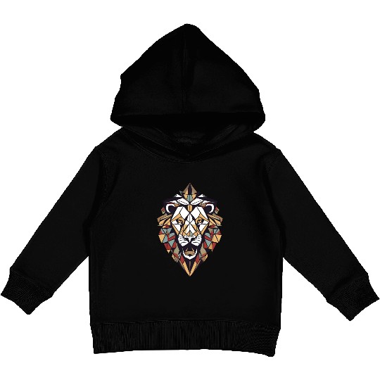 "Cosmic Geometric Lion Kids Pullover Hoodies: Majestic Celestial