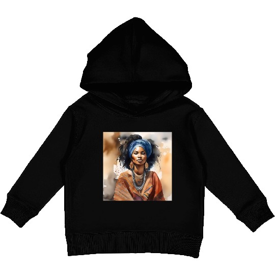 African Woman Portrait B Kids Pullover Hoodies