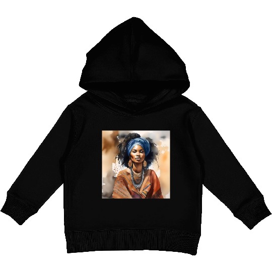 African Woman Portrait B Kids Pullover Hoodies