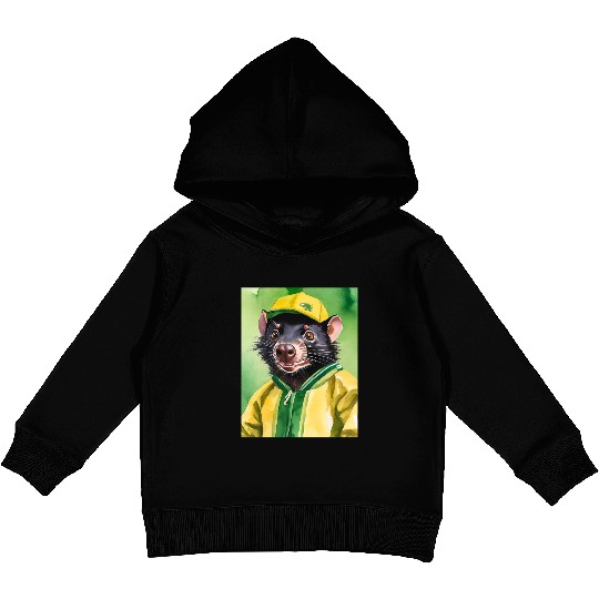 Green and Gold Tassie Devil Kids Pullover Hoodies