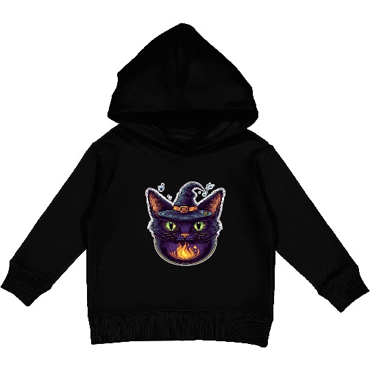 Cat Boiler Cat Witch Halloween Kids Pullover Hoodies