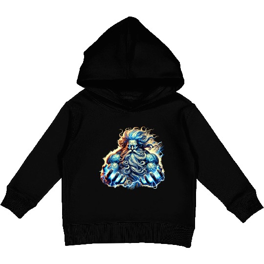 The Greek God Zeus with Lightning Kids Pullover Hoodies