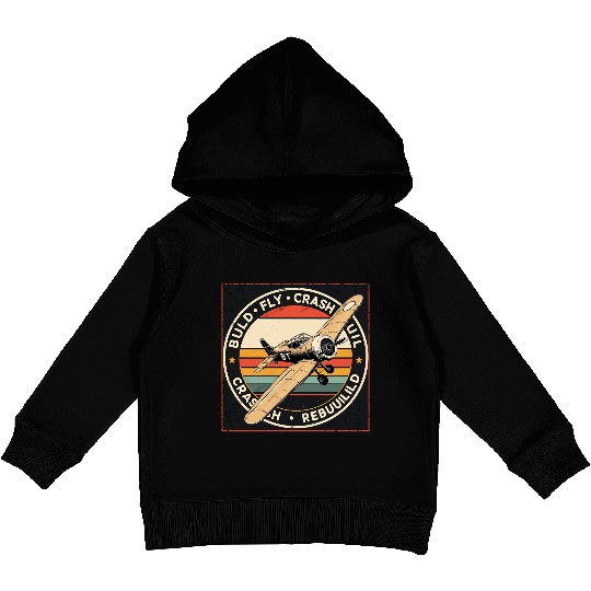 RC Plane Build Fly Crash Rebuild Pilot RC Planes Kids Pullover Hoodies