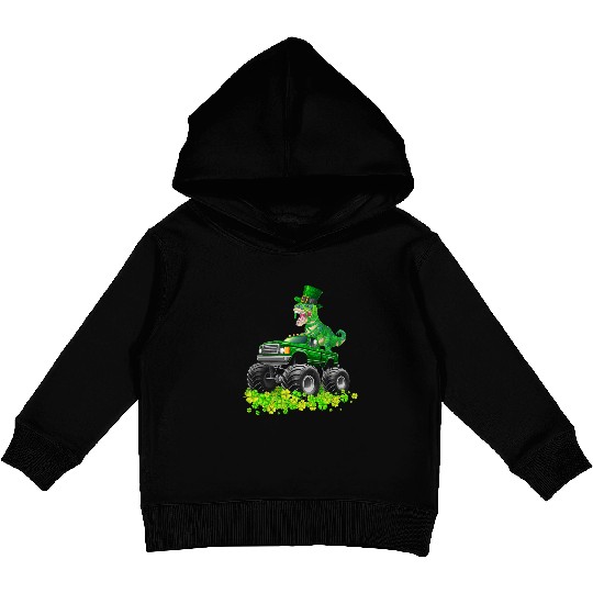 Monster Truck T-rex St Patricks Day Dinosaur Cute Kids Pullover Hoodies