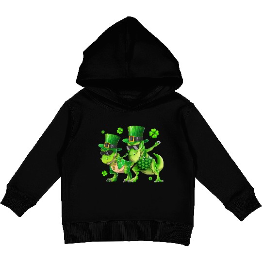Happy St Patricks Day Dinosaur T-rex Dabbing Kids Pullover Hoodies