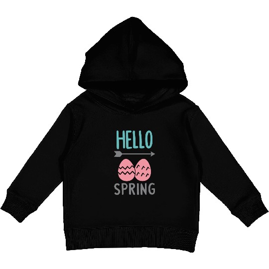 Hello Spring - Spring Design with Easter Eggs Kids Pullover Hoodies