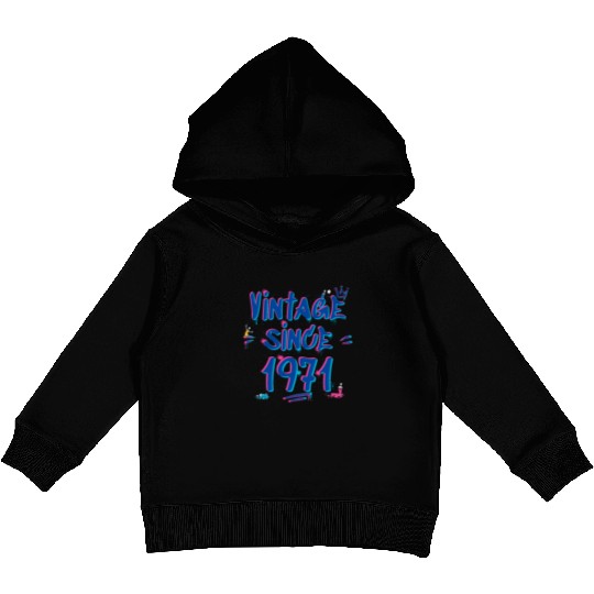 Vintage Since 1971 Graffiti Glitch 54th Bday Vibes Kids Pullover Hoodies